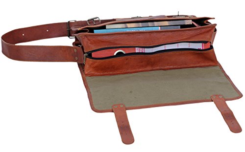 PL 16 Inch Vintage Leather Messenger Bag Briefcase / Fits upto 15.6 Inch Laptop
