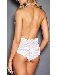 Body para mujer Evelust, con espalda abierta y escote halter, cómodo, festoneado, lencería de encaje