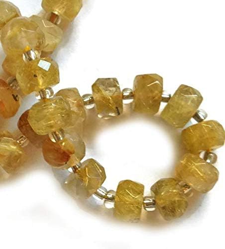 Earth Gems Park Super Fine Quality Gems Jewelry 1 Strand Natural 8" Long Golden rutilated Quartz Faceted rondelles. Approx. 6mm. Code:- BF-4158