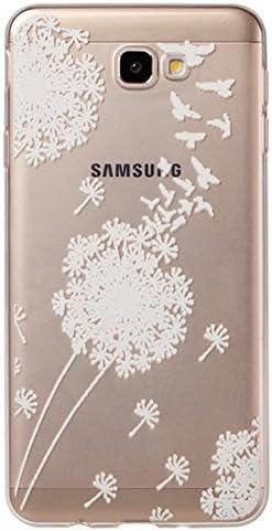 Galaxy J7 V, Galaxy J7 Prime, Galaxy J7 Perx, Galaxy Halo, Galaxy J7 2017, Wubebe Ultra Thin Clear Art Pattern Crystal Gel TPU Rubber Flexible Slim Skin Soft Case (Dandelion/Bird Flying-White)
