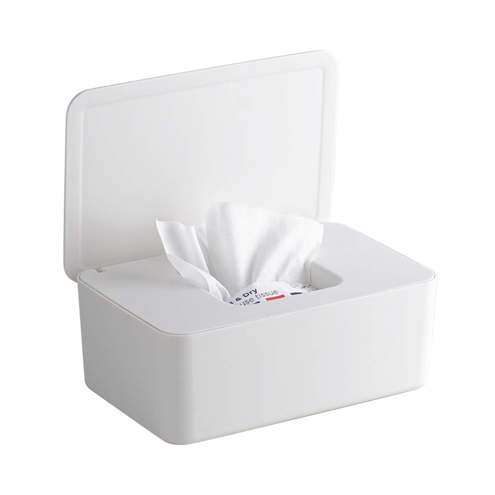 Wet Wipes Dispenser Box, Non-Slip Baby Tissue Storage Box Nappy Wipes Case with Lid for Home Office, White…