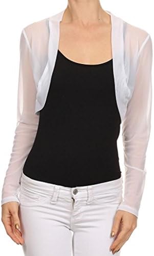 Onlylover Full Sheer Mesh Long Sleeve Bolero Jacket Shrug For Dresses (M, white)