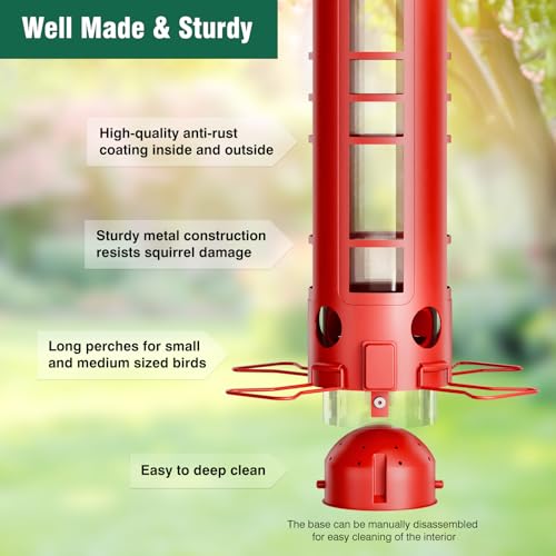 Yarbirder Squirrel Proof Metal Bird Feeder, Removable Base for Cleaning, Weight Activated Perches, 3 Lbs Capacity, Weatherproof & Rust Proof, Outdoor Hanging Bird Feeder for Cardinals, Finches