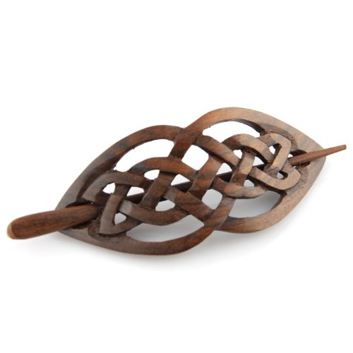 Evolatree Natural Hair Barrettes for Women and Men - Handmade Wood Barrette Hair Pin - Celtic Love Intertwined Knot - 4"