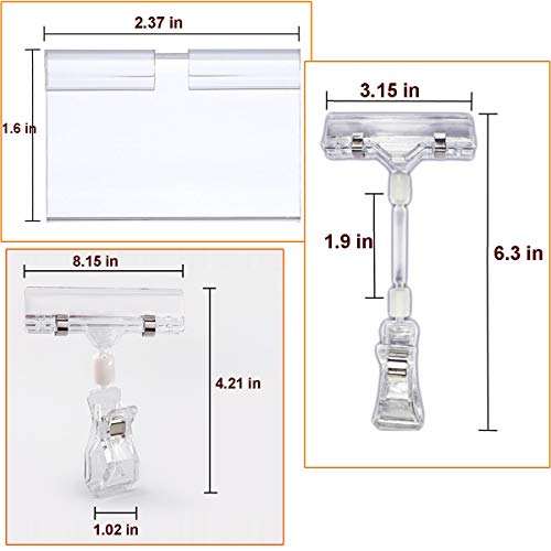 Y-Axis 24 Pack Clear Plastic Rotate POP Clip-on Style Merchandise Sign Display Clip Tag Holders (12 Pack) + Wire Shelf Retail Label Holders (12 Pack)