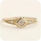 18K Gold Plated Square Zirconia Ring – Minimalist Geometric Stackable Band, Instagrammable Fine Jewelry for Women Size 10