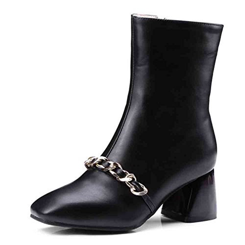 Easemax Women's Voguish Metal Chain Square Toe Zipper Mid Block Heel Short Boots Black 4 B(M) US Easemax Women's Voguish Metal Chain Square Toe Zipper Mid Block Heel Short Boots Black 4 B(M) US