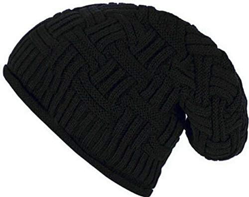 FRIENDSKART Boy's Self Design Beanie Winter Woollen Long Cap (Black)