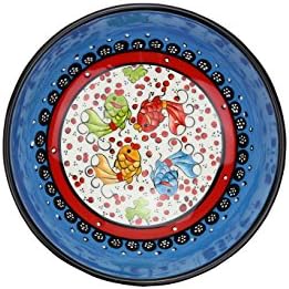 Handmade Ceramic Soup and Cereal Bowl with flowers - 16 different colors and patterns - 6 inch - 16 oz great serving Bowls for Fruit, Salad, Ice Cream, rice mother day gifts (Mediterrenean blue)