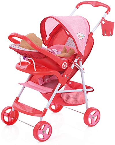 Little Mommy Doll Ultimate Travel System Stroller (D83589) with Retractable Canopy & Shopping Basket Below - Feeding Tray & Removable Car Seat, Fits Dolls up to 18 inches, Age 3+