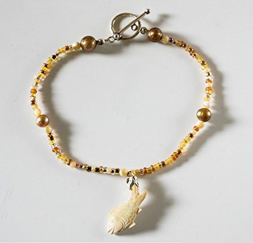 A2 - Handmade Anklet - glass beads with Opal pendant and fresh water pearls - One of a kind made by Patricia Gould
