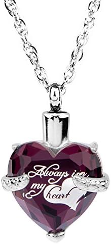 Glass Cremation Jewelry Always in My Heart Birthstone Pendant Urn Necklace Ashes Holder Keepsake by IMEIM (Feb(Amethyst))