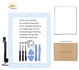 iPad 4 Model A1458 A1459 A1460 Screen Replacement Digitizer Glass Assembly(White) - Includes Adhesive Stickers Bezel Frame and Professional Tool Kit