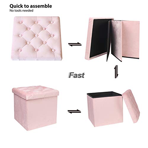 B FSOBEIIALEO Storage Ottoman Cube, Velvet Tufted Folding Ottomans with