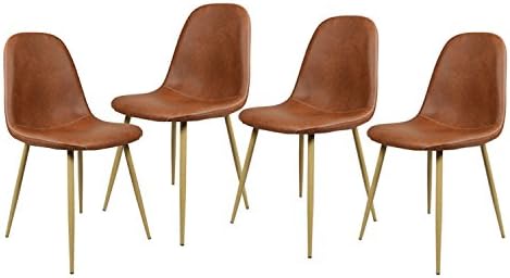 Homy Casa Set of 4 Chairs Scandinavian Vintage Kitchen Dining Chairs in Brown PU Leather