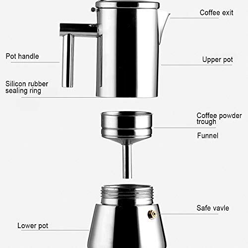 Lwieui Espressokocher Moka Pot Edelstahl Espresso-Topfhaupt Kleine Espressomaschine Haushalt Stovetop Kaffeemaschine… – Bild 4