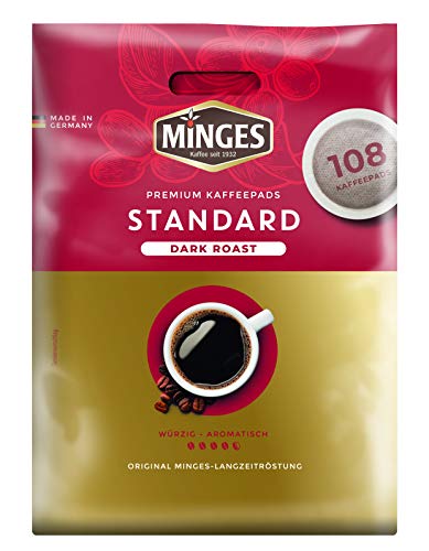 Minges Café Crème Dark Roast Megabeutel, 6 x 18 Kaffeepads (100 + 8 gratis), Aroma-Softpack, 756 g, 1er Pack (1 x 756 g)