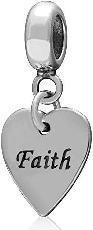 Charmstar Faith in Heart Dangle Charm Authentic Sterling Silver Pendant Love Bead for Valentines Gift Fits DIY European Bracelet