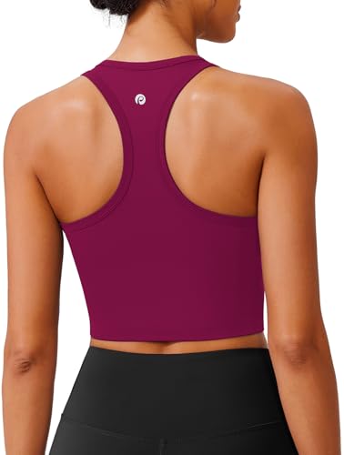 PINSPARK Womens Sports Bras Longline Pilates Tank Top Racerback Workout Tops Built-in Bra Breathable Yoga Bras, Berry Red Large at Amazon