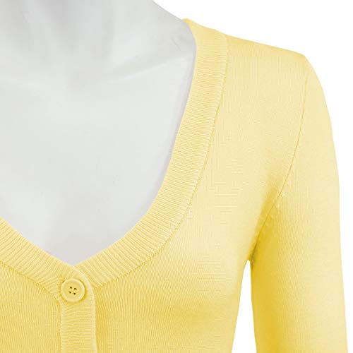 YEMAK Women's Cropped Bolero 3/4 Sleeve Button Down Cardigan Sweater CO129-BYL-1X Baby Yellow