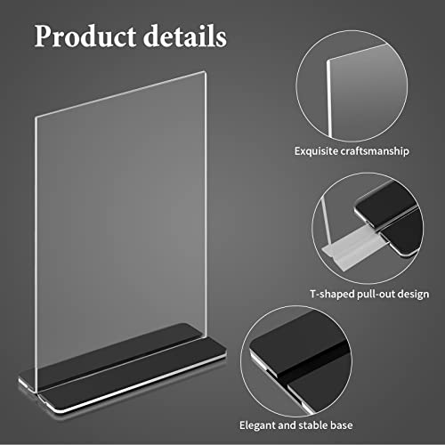 12 Pack Acrylic Sign Stand Trade Show Booth Sign Display Stand, T Shape Clear Black Base Double