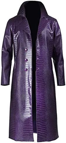 Purple Glossy Men’s Long Coat, Faux Leather, Artificially Textured As Crocodile Skin