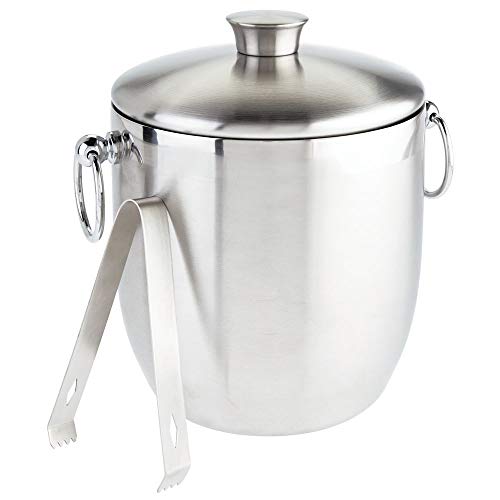 mDesign Modern Ice Bucket with Lid, Tongs and Side Handles Double