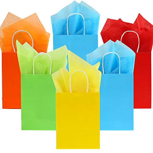 Coobey 20 Pieces Kraft Paper Bags Party with 25 Sheets Tissue Paper for Birthday, Wedding, Tea Partyand Party Celebrations