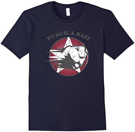 Men's PUNCH A NAZI T-SHIRT Political Humor graphic shirt Large Navy