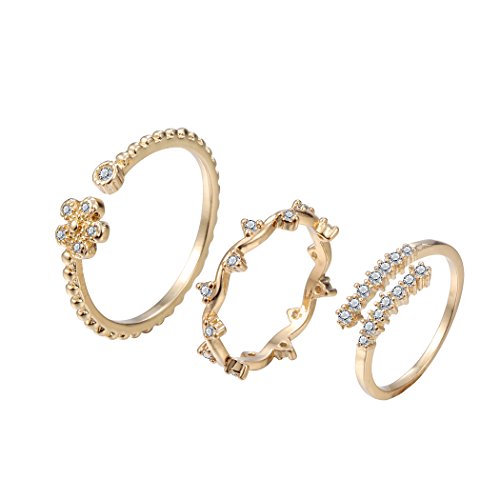 Chengxun gold flower plain band knuckle stacking midi rings cz en…