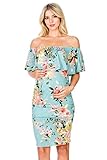 My Bump Women's Ruffle Off-Shoulder Maternity Dress W/Side Sharing(Made in USA)