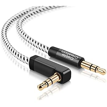 CableCreation 6 Feet 3.5mm Auxiliary Audio Cable 90 Degree Right Angle Compatible with Apple iPhone, iPod, iPad, Samsung,Smartphones & Tablets and Speakers,24K Gold Plated, Black & White