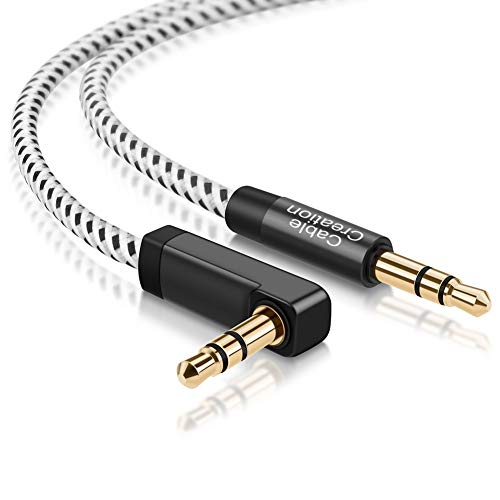 CableCreation 10 Feet 3.5mm Auxiliary Audio Cable 90 Degree Right Angle for Apple iPhone, iPod, iPad, Samsung,Smartphones & Tablets and Speakers,24K Gold Plated, Black & White