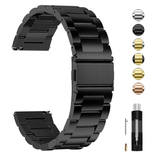 Fullmosa 22 mm 20 mm 18 mm Quick Release Stainless Steel Watch for Men Women, Replacement Metal Straps for Smartwatch Compatible with Samsung Galaxy Watch/Garmin, Black