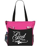 Matthew 19:26 With God All Things Are Possible Tote Bag Christian Bible Cover Verse Church Office School Travel Gym Book Organizer - Pink Black
