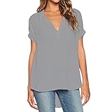 Clearance! ZOMUSA Fashion Womens Summer V Neck Casual Loose T-shirts (XL, Gray)