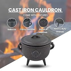 Cast Iron Cauldron with Lid and Carry Handle for