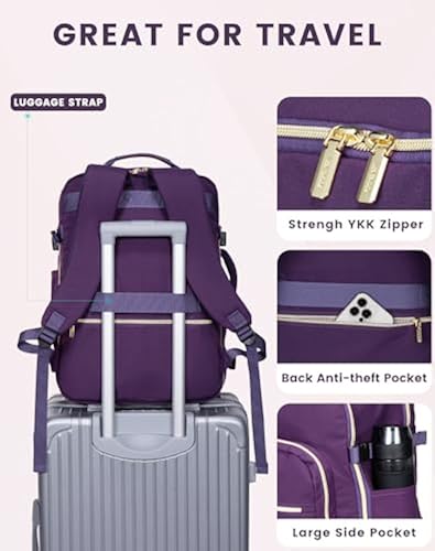 40L Carry On Travel Backpack For Women & Men - Flight Approved, Fits 17" Laptop, Purple - View #6
