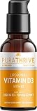 PuraTHRIVE Liquid Vitamin D3 with K2. Best Absorption with Liposomal Delivery. 2oz. (60ml). GMO Free, Gluten Free, Made in USA. D3 . Provides D3 2500iu with K2 100 mcg MK-7.