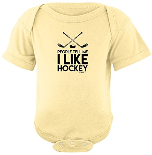 Funny Baby Gifts People Tell Me I Like Hockey Banana Bodysuit and White Bib Bundle 12 Months