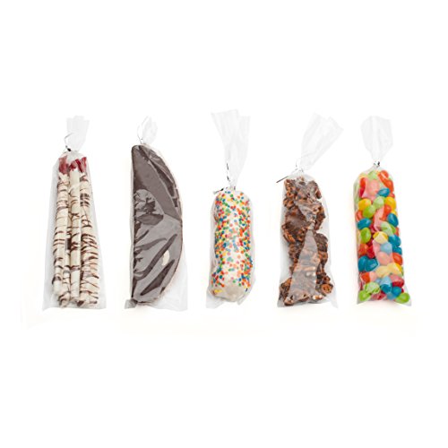 LSP - 125 Pack of 11" x 3" Clear Cellophane Treat Party Favour Bag - Cello gift Bag for Candy Pretzel Chocolate, Cake Pops, Biscotti - Complete with 125 Silver Twist Ties