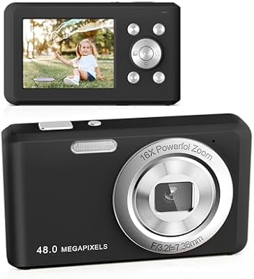 Fotocamera Digitale, HD 1080P con Scheda di Memoria da 32 GB, Fotocamera da 48 Megapixel, LCD da 2,4 Pollici con Zoom Digitale 16x per Ragazze, Adolescenti, Ragazzi e Principianti (Nero)