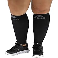 4XL Mojo Graduated Compression Extra Wide Plus Size Calf Compression Sleeves for Women and Men - Footless, XXXX-L, Black - 20-30mHg 1 Pair