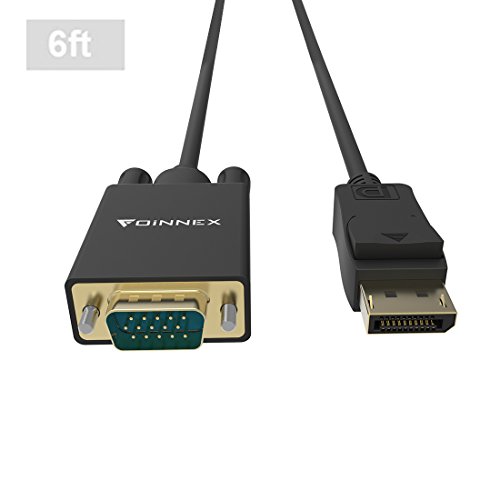 DP to VGA Cable(6Ft/1.8m, Gold Plated), FOINNEX DisplayPort to VGA Male to Male Adapter Cord, Supports Audio and Video Transmission @1080P 60Hz, for Lenovo, Dell, HP(DP Enabled Desktops/Laptops)