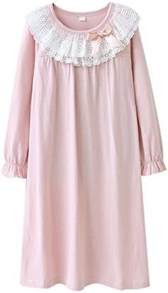 Girl's Lace Nightgowns Sleep Dress 100% Cotton Sleepwear For Girl (6, Pink)