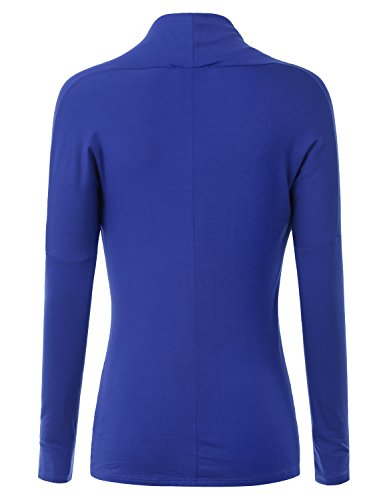Doublju Soft Knit Cowl Neck Blouse Top For Women WIth Plus Size (Made In USA) ROYAL LARGE