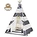 TOUCH-RICH Durable Teepee for Kids 5 ft 4 Poles Indian Play Tent Sturdy & Safe Kids' Furniture with Window & Floor (Stripe Grey Teepee)
