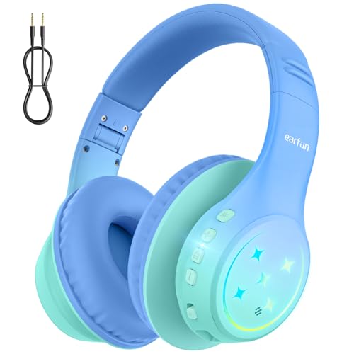 EarFun Bluetooth Kopfhörer Kinder, 5 LED Beleuchtungsmodi, und AUX Kabel