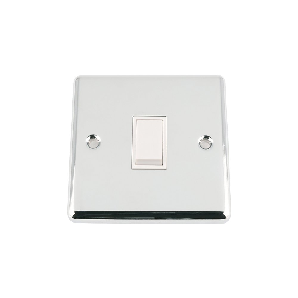 Intermediate Switch 1 Gang - Polished Chrome - Classic - White Insert Plastic Switch - 10 Amp Single 1 Gang