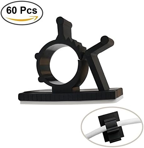 60 Pack Adjustable Cable Clips, Self-Adhesive PA66 Wire Clamps, Reliable Nylon Cord Holders, Durable Black